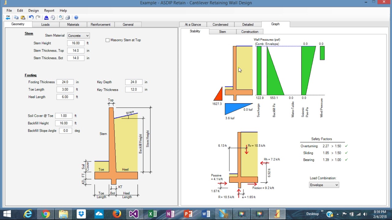 Cantilever retaining wall design using ASDIP Retain