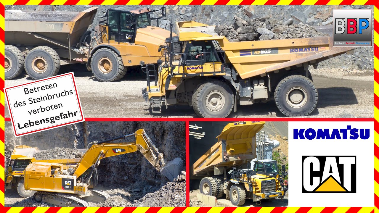 👷💪 CAT 390F, 740 GC, Komatsu HD605-8E0 - Muschelkalkabbau, 2024. #caterpillar  #komatsu
