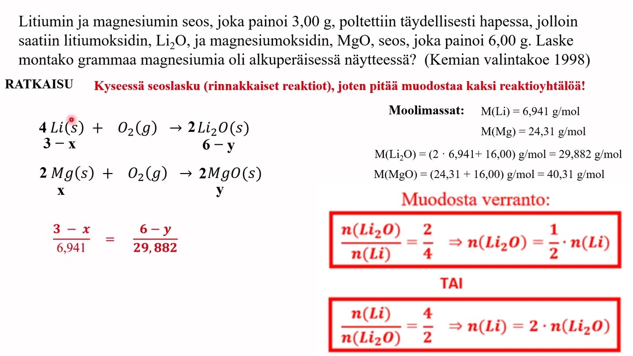 Kemian valintakoe 1998 SEOSLASKU