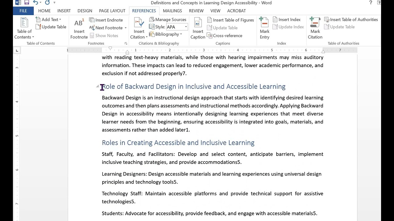 Generating table of contents in Microsoft Word