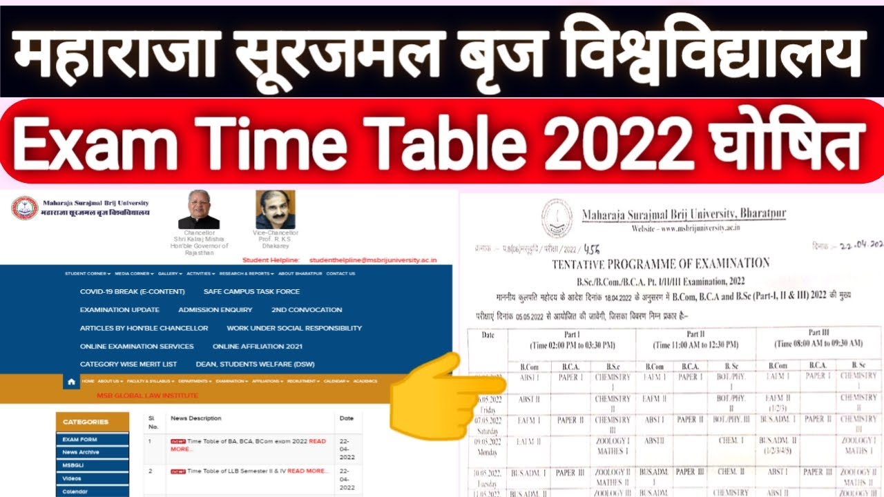 Brij University exam time table  2022 | MSBU Exam Time Table 2022