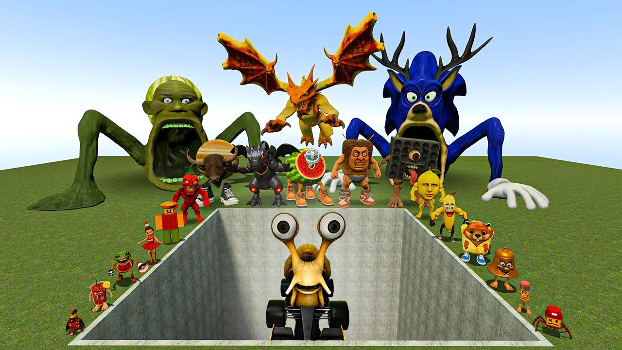 AI Brainrot Memes vs Snailenzo Bosses in Giant Pit – Gmod Chaos