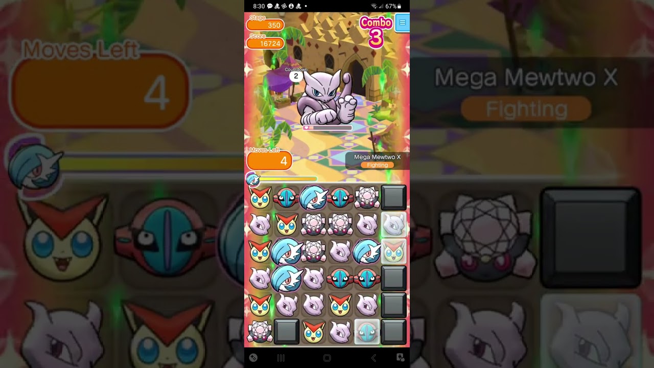 Pokémon Shuffle Mobile - Stage 350 (Mega Mewtwo X) without using coins/items