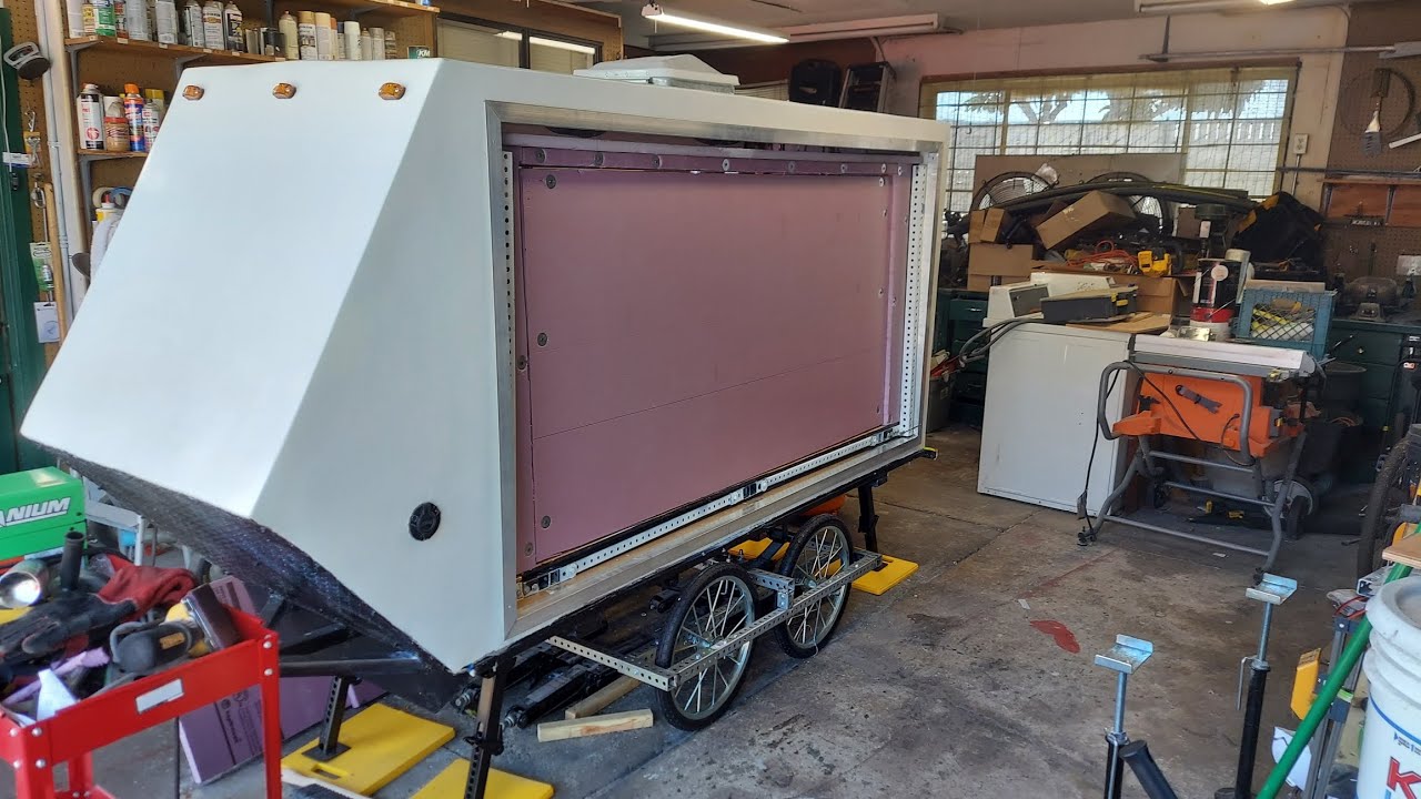 Bicycle Camper Trailer with slide-out Video 52A More work on slide-out