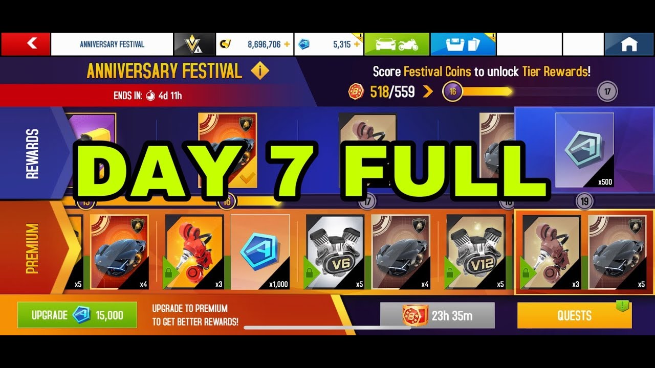 Asphalt 8 Day 7 Full Anniversary Festival Check Out