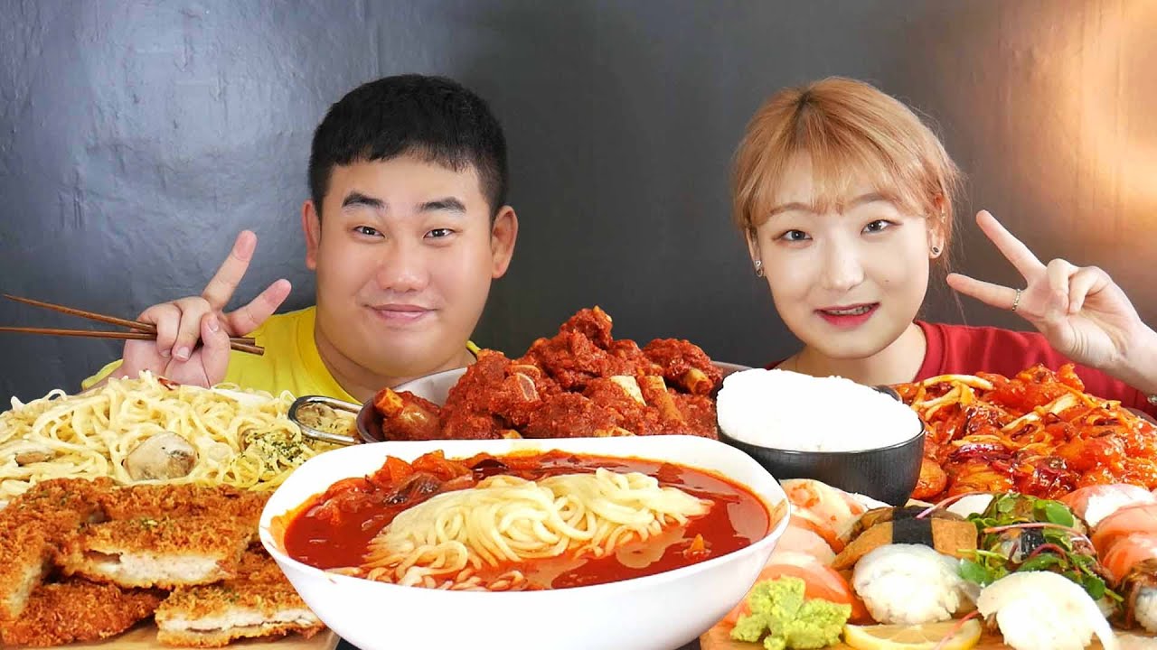 리얼먹방)ASMR MUKBANG대한민국 푸드파이팅1등 히밥이와 한식 중식 양식 일식 리얼사운드먹방Sushi CREAM SPAGHETTI Pork cutlet EATING SOUND
