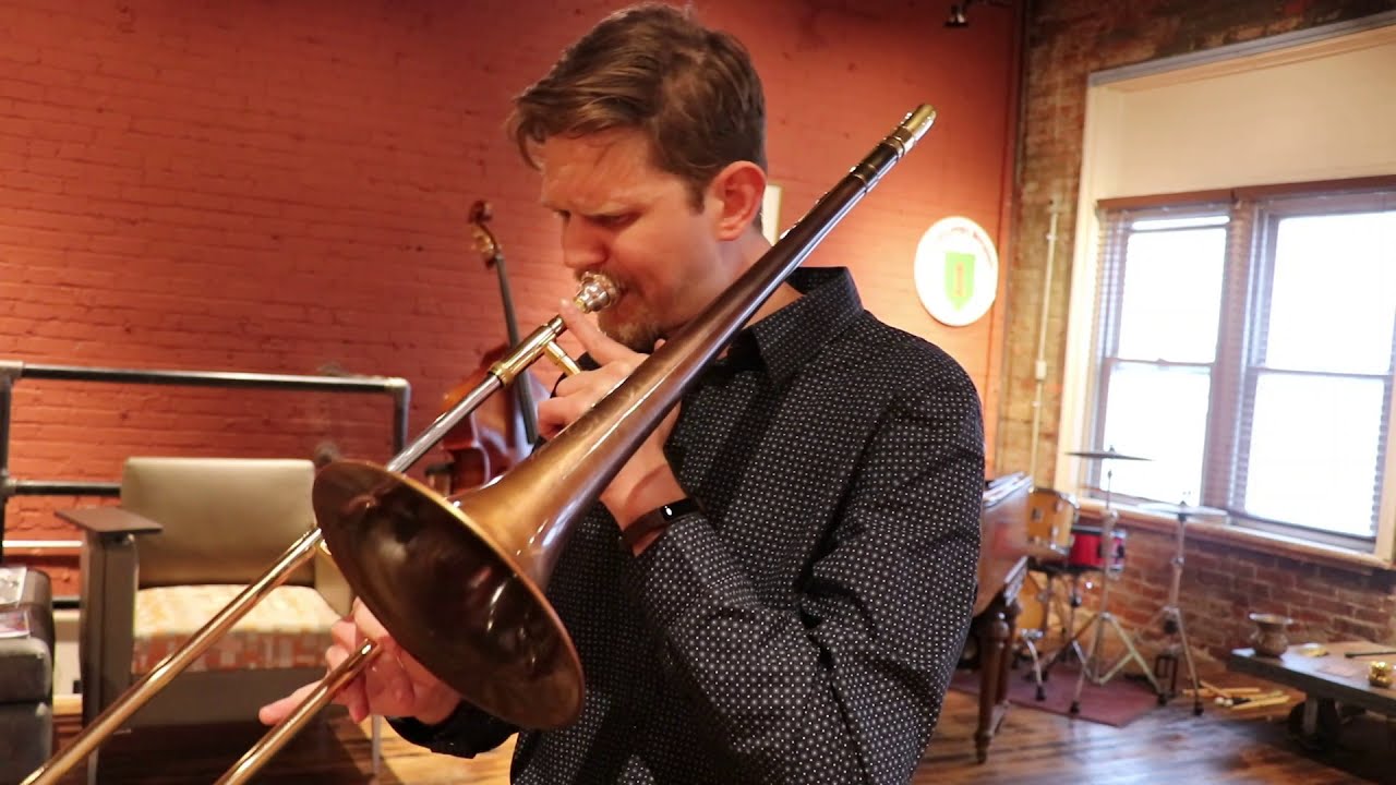 Kevin Bryson tests the B.A.C. Paseo Trombone