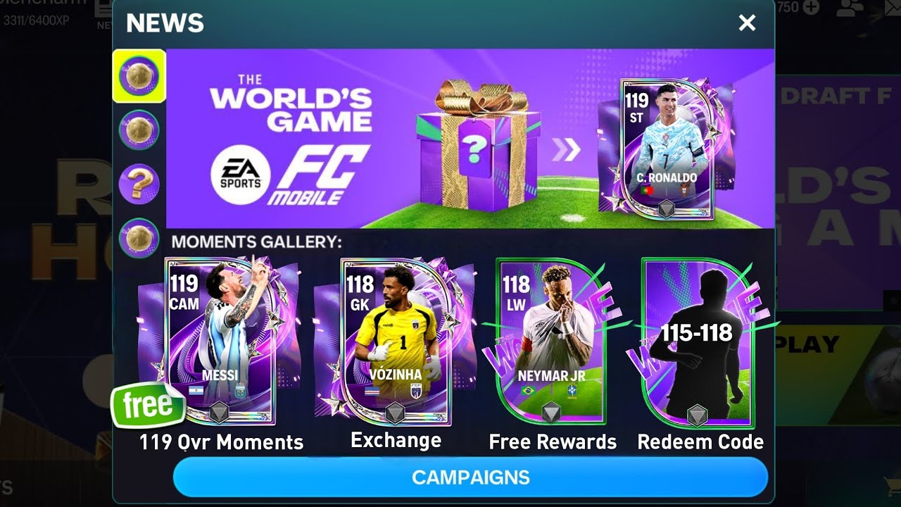 БЕСПЛАТНЫЙ ПОДАРОЧНЫЙ НАБОР 115-118!! 119 OVR MESSI MOMENTS EXCHANGE THE WORLD GAME EVENT FC MOBI...
