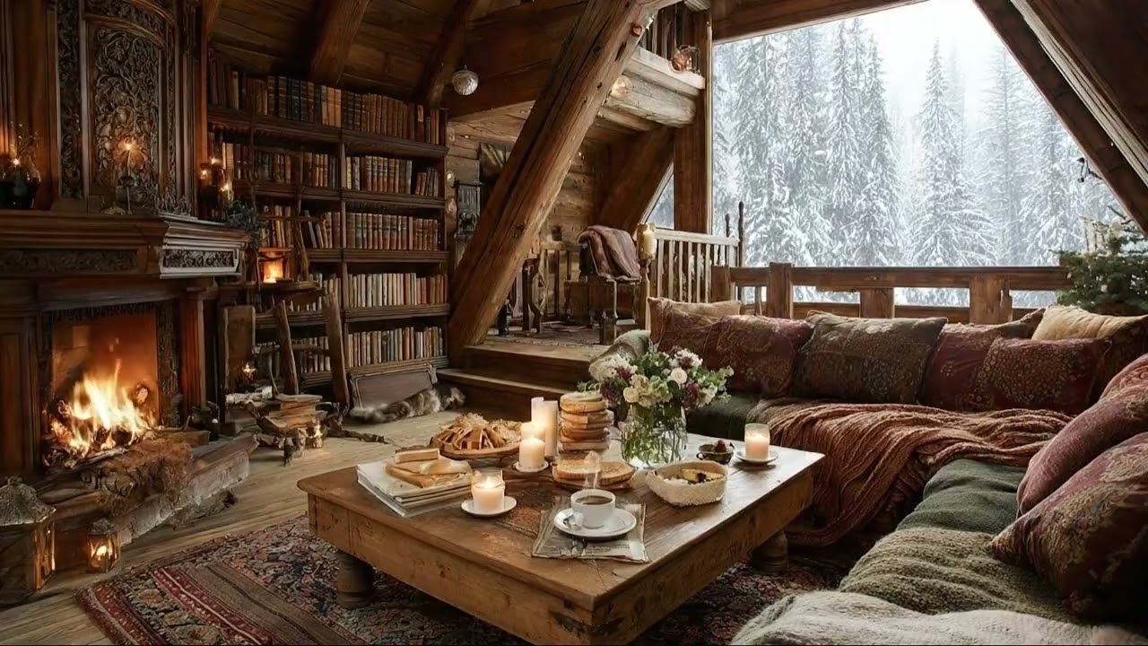 Cozy Cabin Library Jazz 📚🔥 | Warm Background Music for Reading & Focus