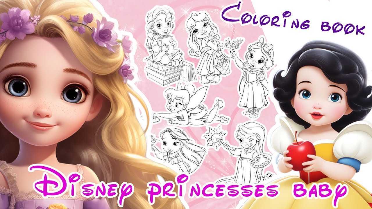 DISNEY PRINCESSES BABY COLORING PAGES / CUTE BABY PRINCESSES COLORING BOOK