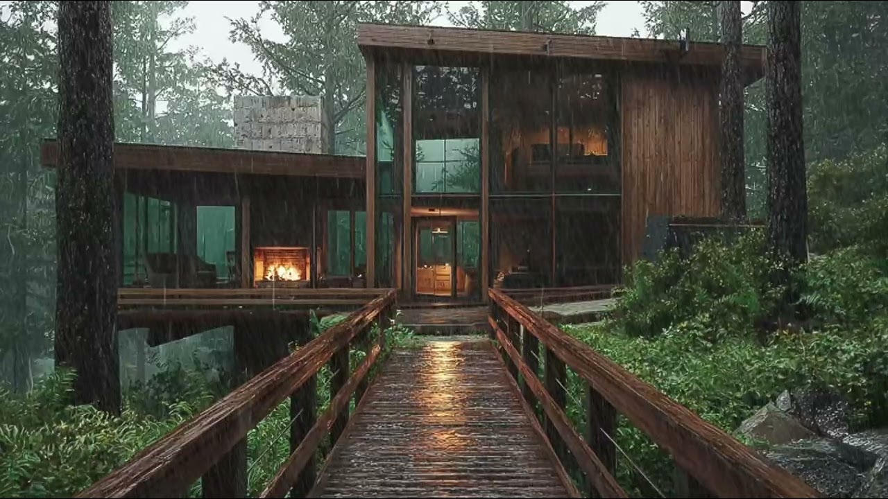 Relaxing Sounds in a Cozy Cabin in the Woods With Raining 🌲 | Soothing Night Rainfall for Deep Sleep