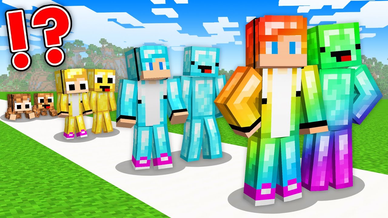 JJ and Mikey : DIRT to RAINBOW Life Cycle Evolution Battle in Minecraft - Maizen