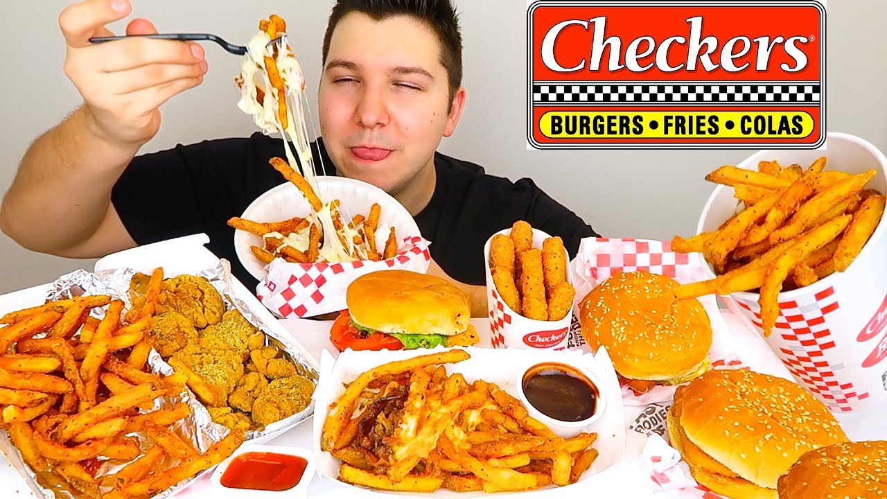 Chili Cheese Fries, Cheese Sticks, Cheeseburger, & Buffalo Wild Wings • Checkers • MUKBANG