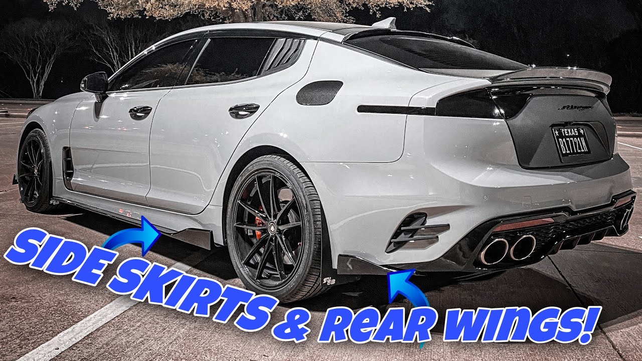 Установка боковых юбок и крыльев заднего бампера (Kia Stinger 2022)