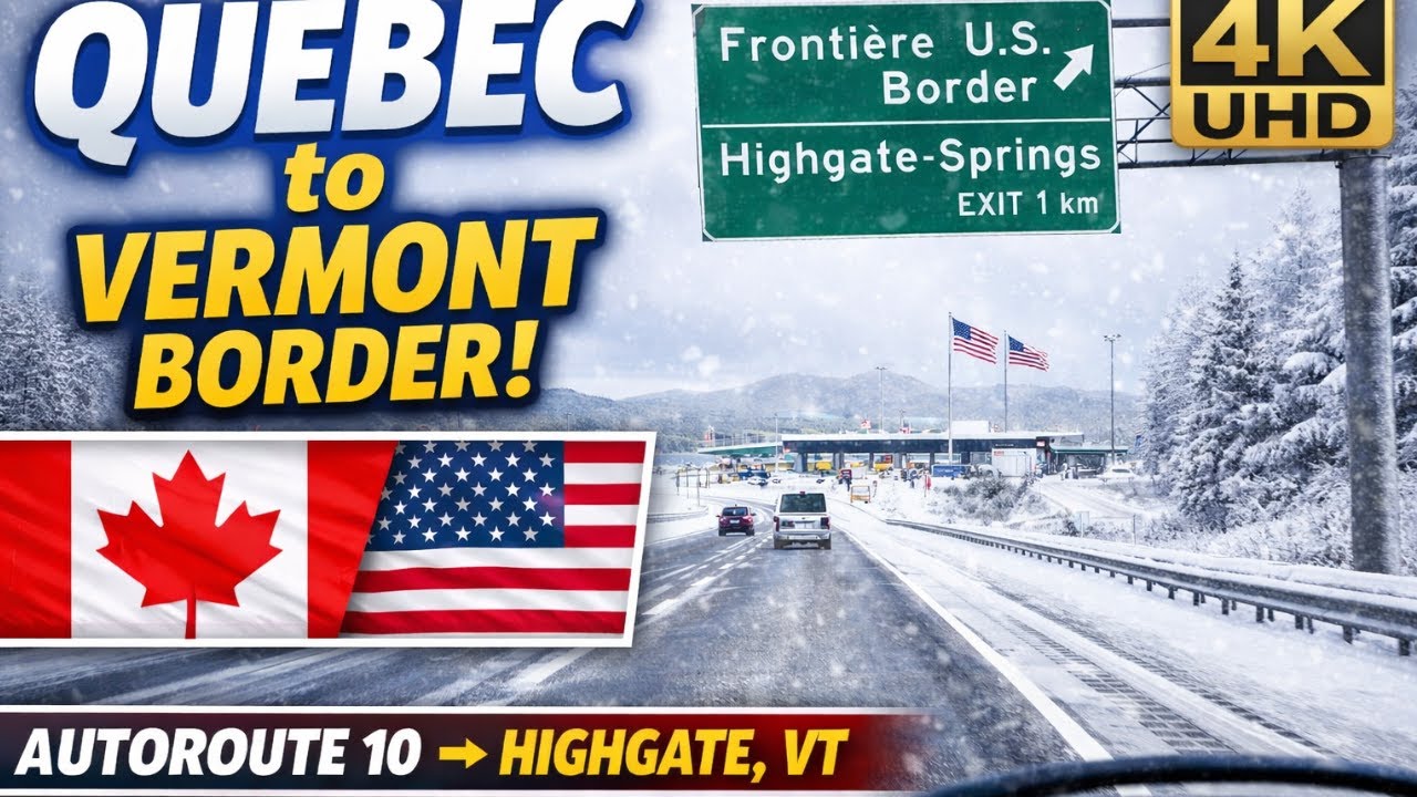 Driving from Canada to USA 🇨🇦 🇺🇸 | Quebec Autoroute 10 to the U.S. Border (Highgate, Vermont) – 4K