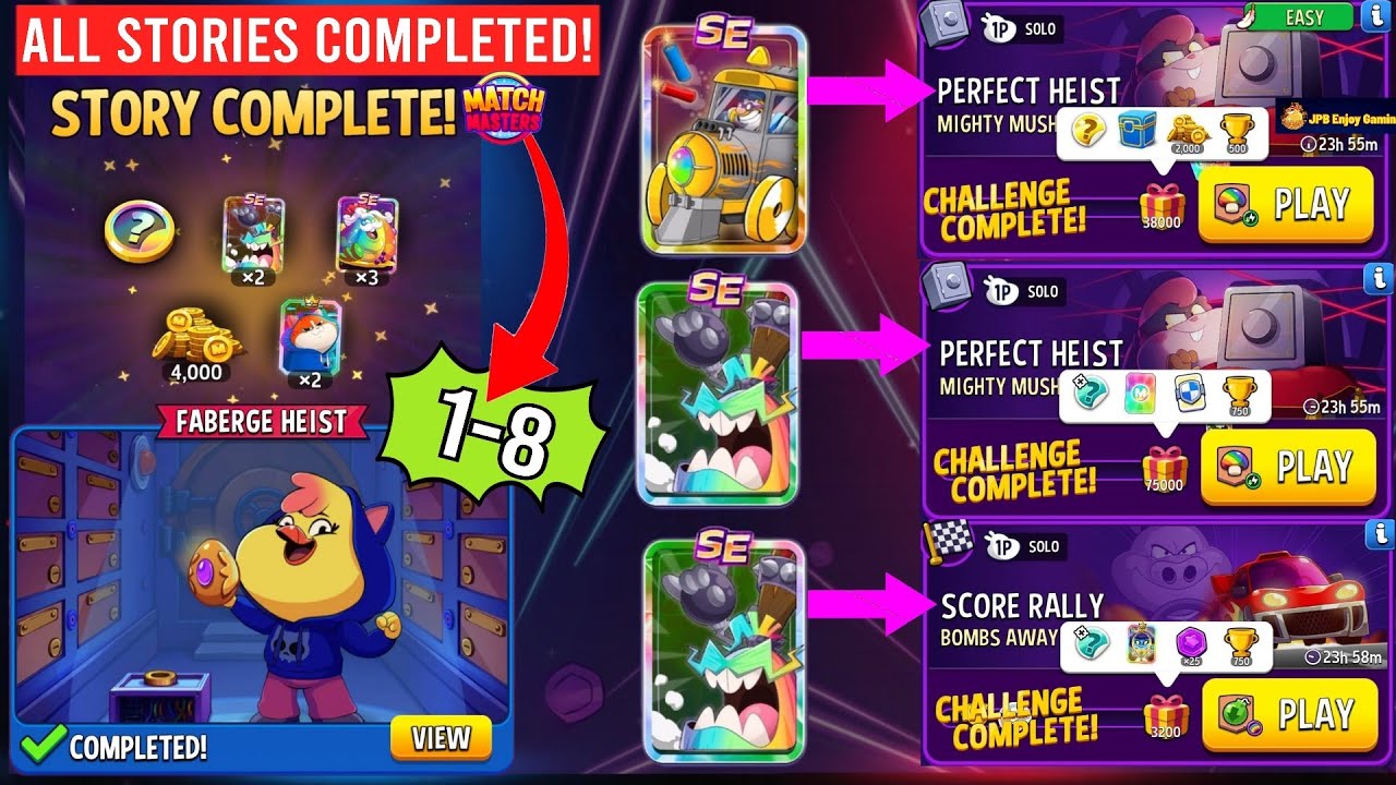 ALL Stories COMPLETED!/ 3 Solo/ Mighty Mushrooms+Boosted 38000 & 75000 Score/ Bombs Away+Rainbow 🌈