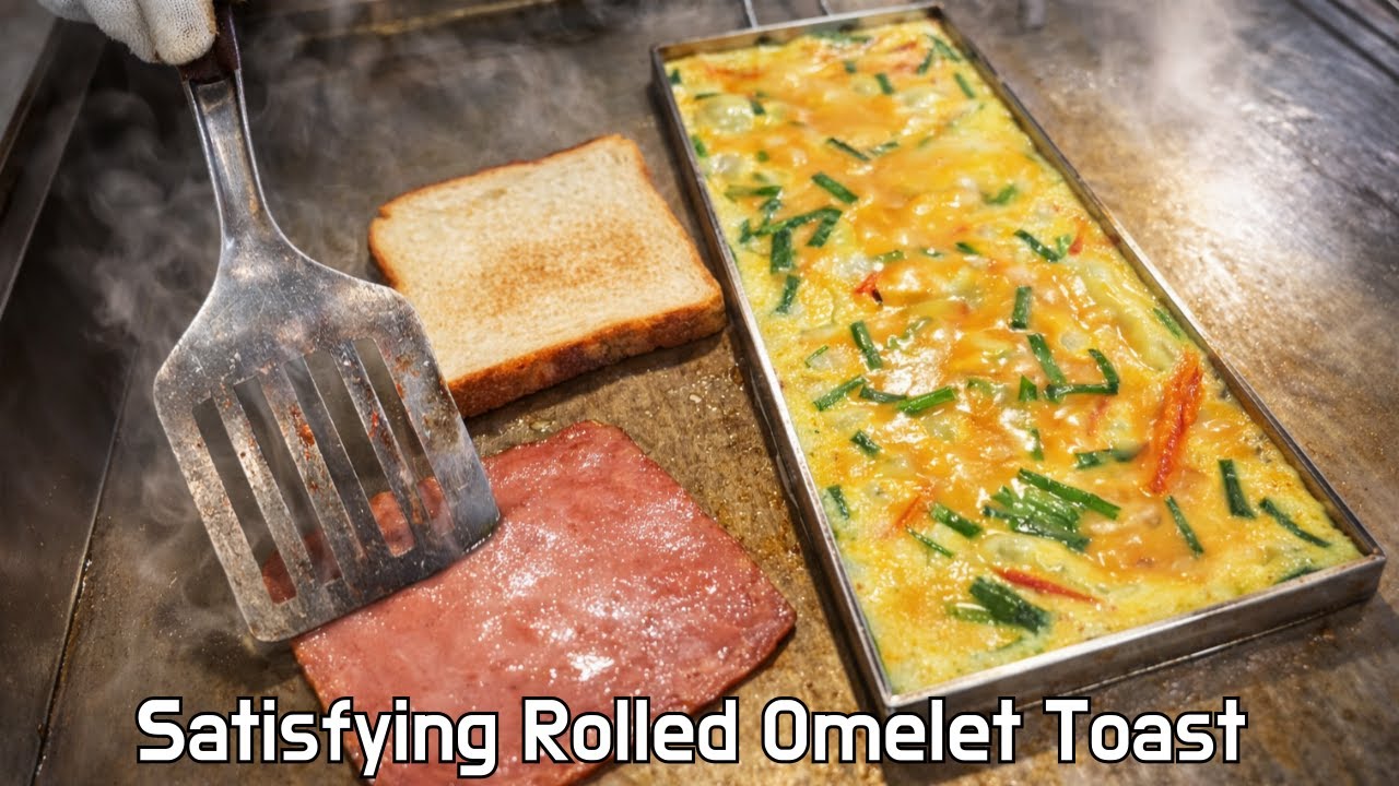 Korean Street Food &ndash; Satisfying Rolled Omelet Toast Made on a Hot Grill | Crazy Egg Toast Skills