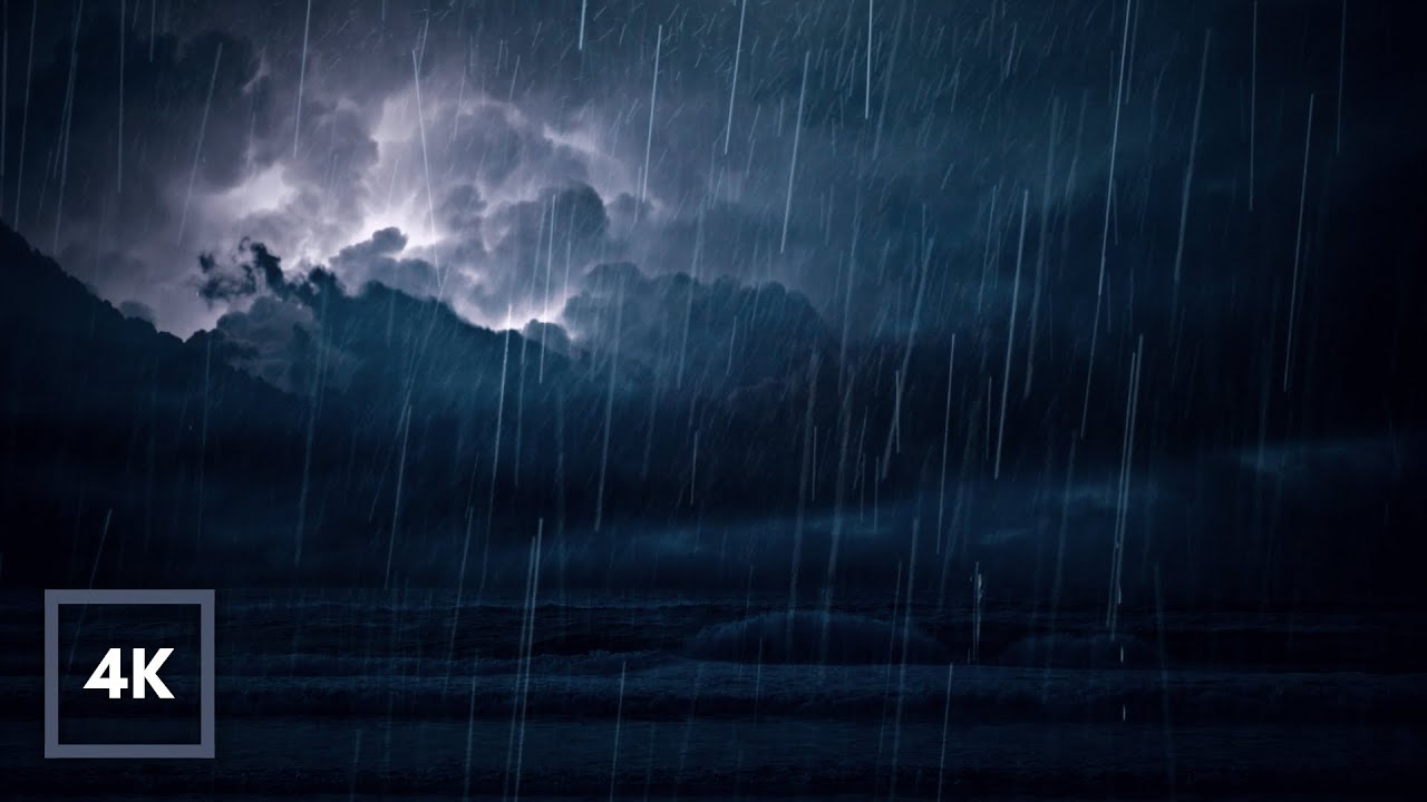 HEAVY RAIN and THUNDER and Ocean Waves to Sleep Fast & End Insomnia | Ocean Thunderstorm 12 Hours