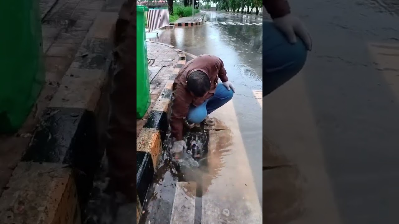 Emergency drain cleaning storm drain blockage to prevent flooding  #flood #weather #satisfying