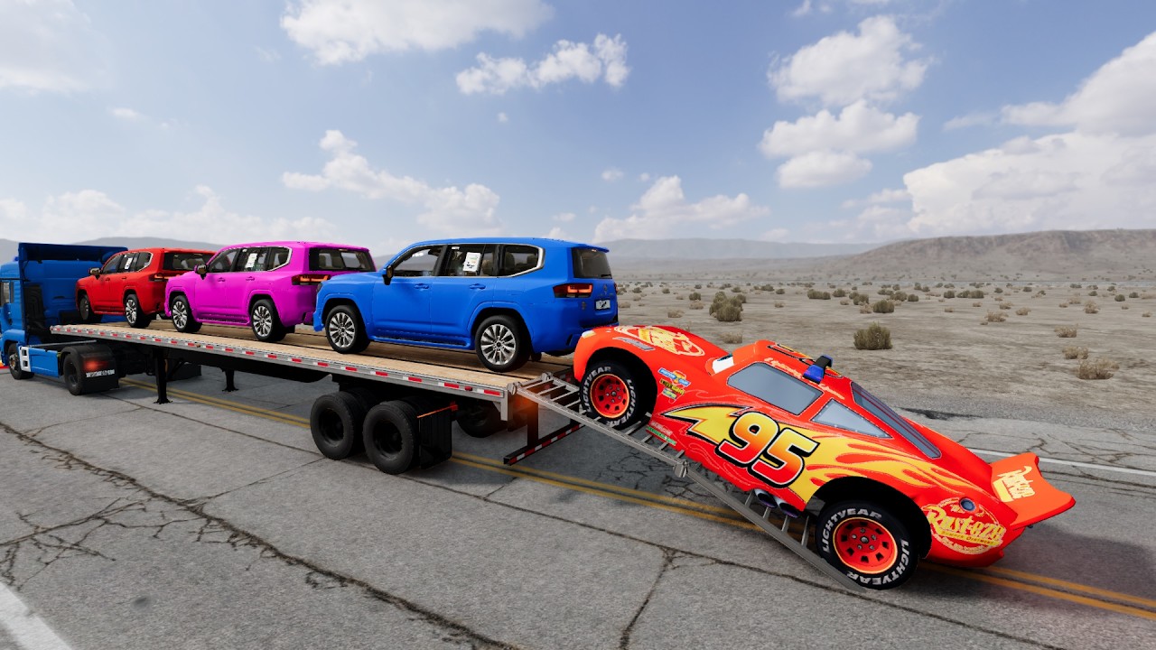 Flatbed Truck Mcqueen | Transportation with Truck - Pothole vs Car #007  - BeamNG.Drive