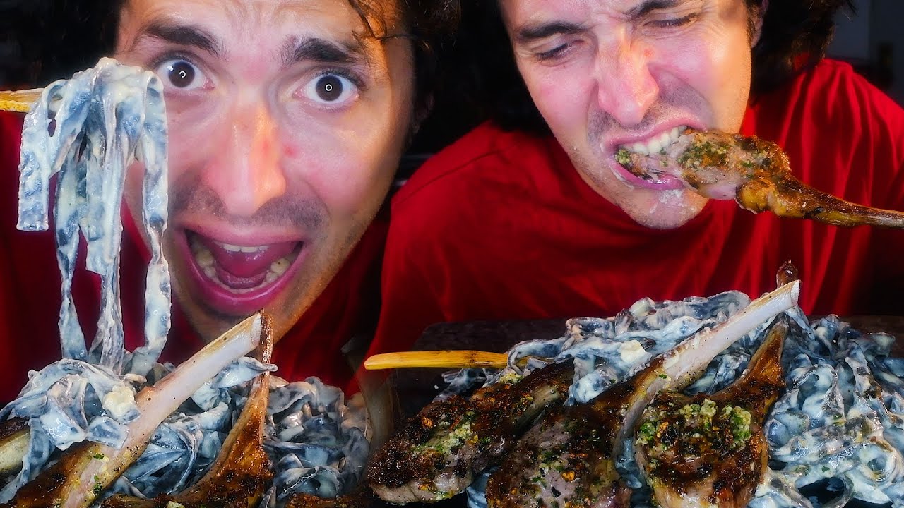 3 CHEESE Fettuccine Alfredo and Buttery Lamb Chops ! * ASMR MUKBANG NO TALKING *