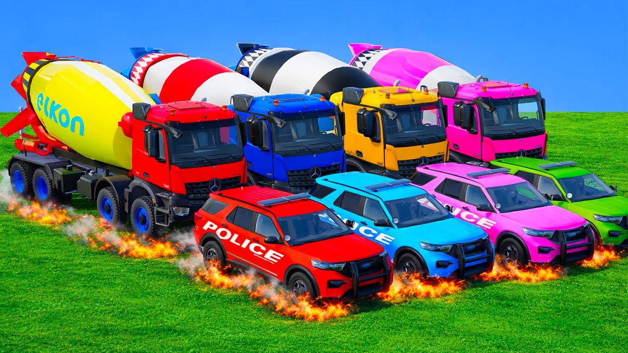 SMILE COLOR GARAGE – TRANSPORTING POLICE CARS, COLORFUL CARS WITH TRUCK - Farming Simulator 22
