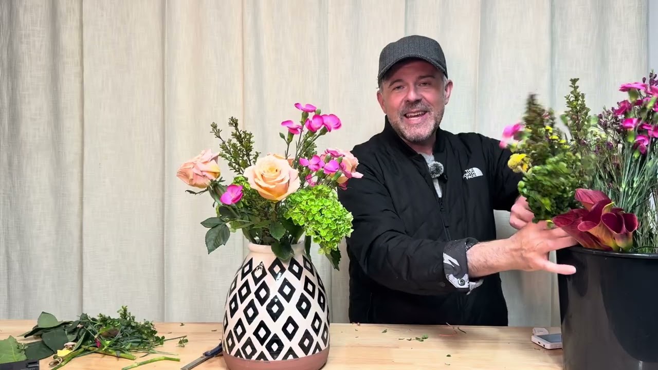 Come create a floral arrangement to me. I will give you step-by-step instructions. 