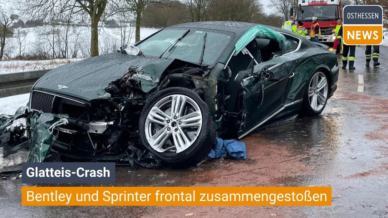 FREIENSTEINAU: Drei Verletzte - Glatteis-Crash: Bentley und Sprinter frontal zusammengestoßen -
