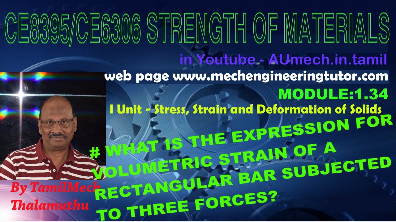What is the Expression for Volumetric Strain of a Rectangular bar -SOM1.34 SOM in Tamil