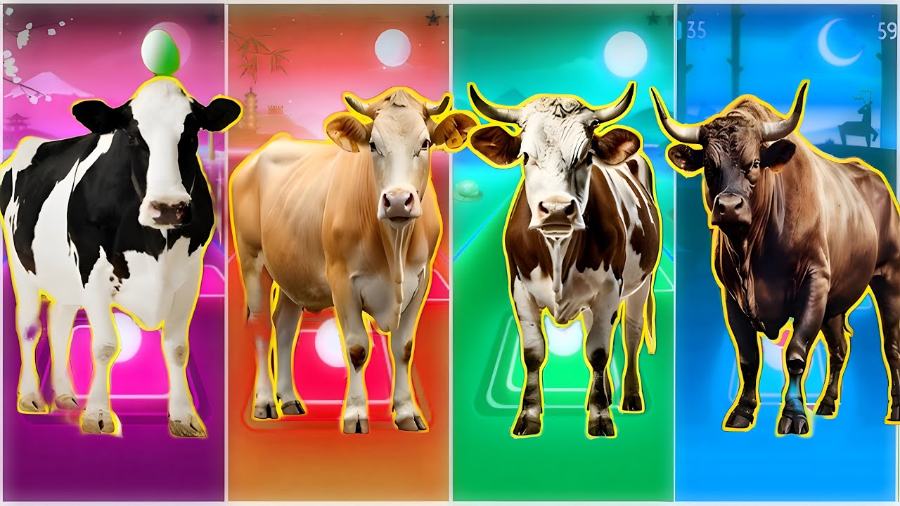 Funny Cow 🐄🆚 Funny Bull 🐂🆚 Funny Buffala 🐂🆚 Funny Bison 🦬|Coffin Dance Remix | Tiles Hop 2025