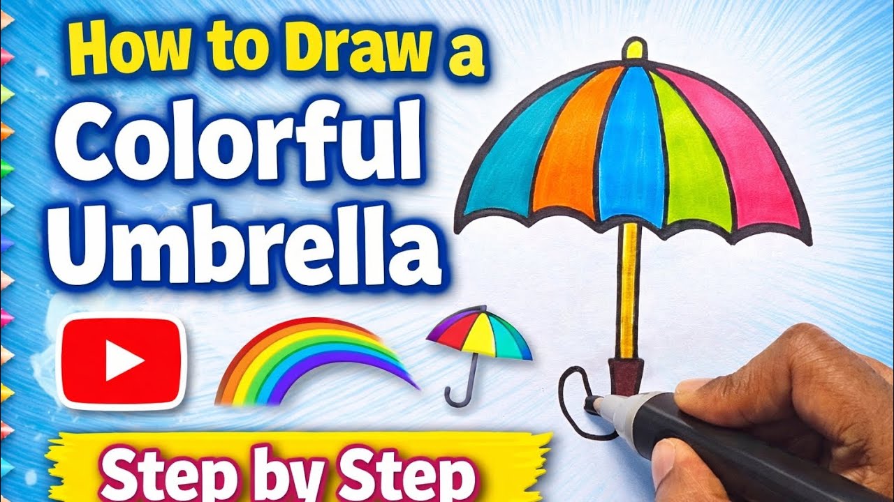 How to Draw a Colorful Umbrella ☂️ | Easy Umbrella Drawing for Kids Step by Step 🌈