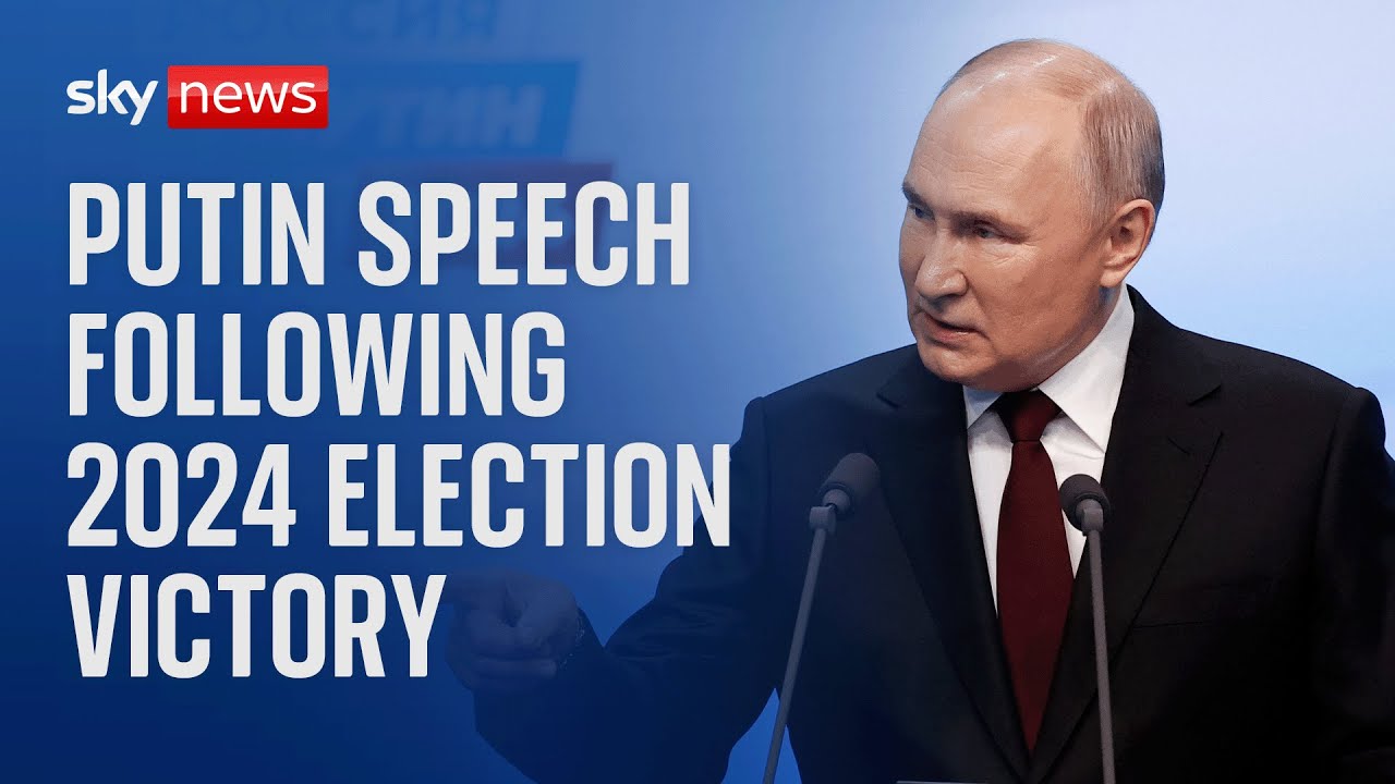 Президент Владимир Путин произносит речь после победы на выборах в России.