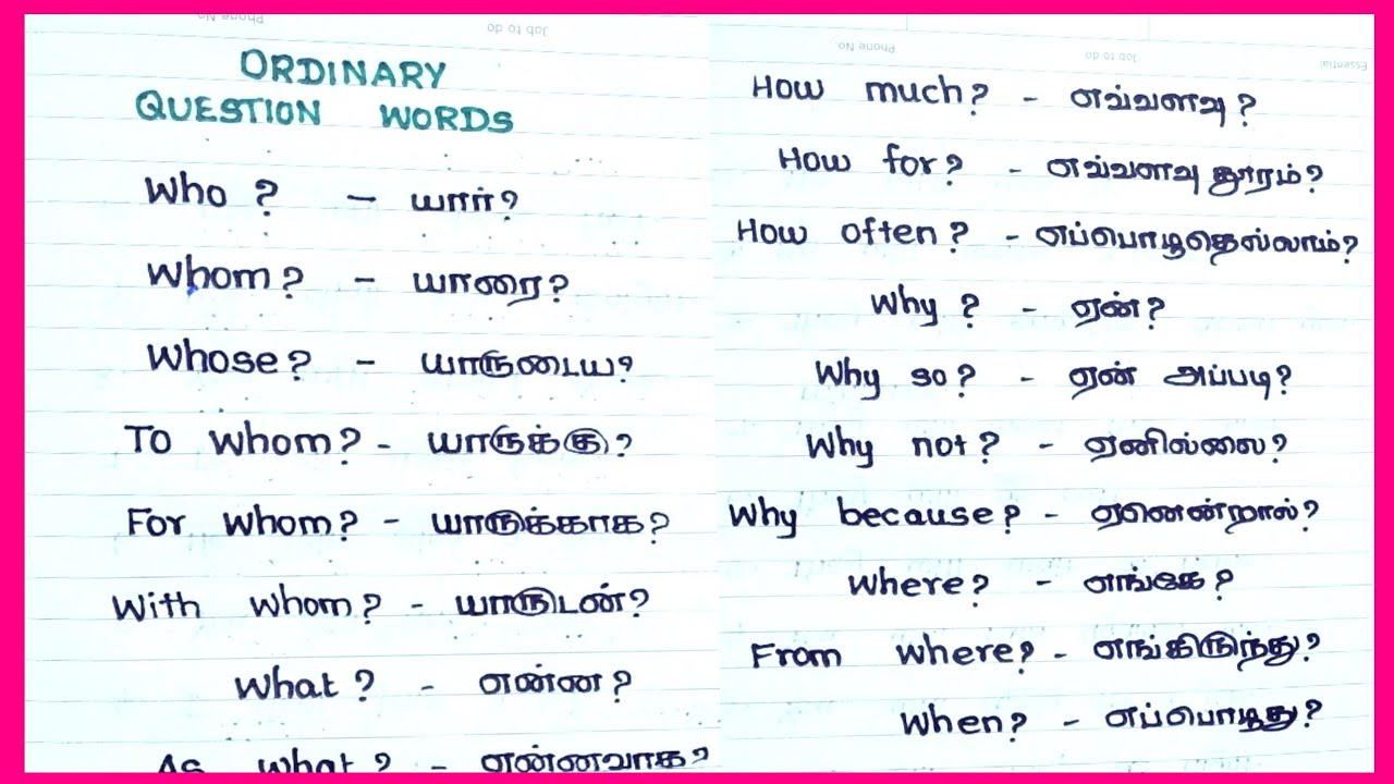 Ordinary question words |  JSJ JESY SPOKEN ENGLISH