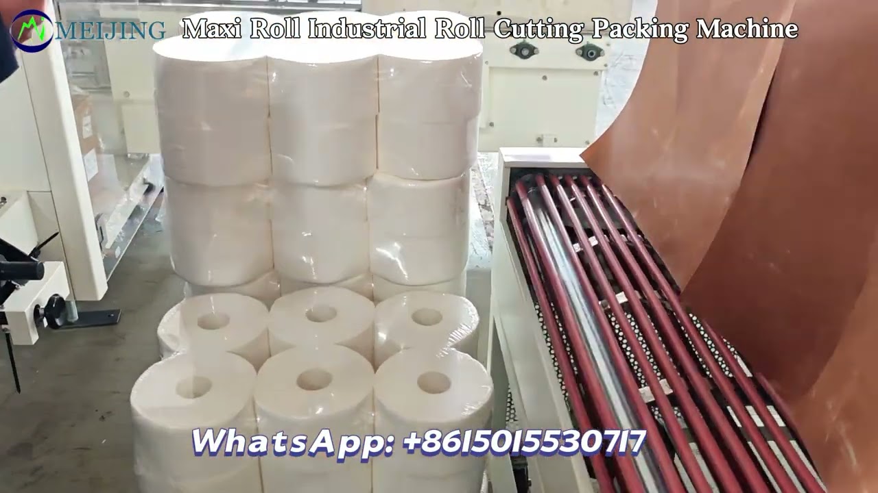 Good Paper Maxi Roll Big Paper Tissue Roll Band Saw Machine 2-18 Rolls Shrinking Packing Machine 