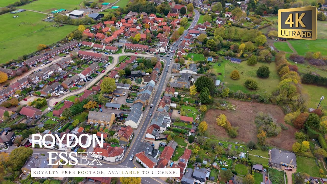Roydon, Essex | Stunning 4K Drone Royalty Free Footage (60FPS Aerial View)