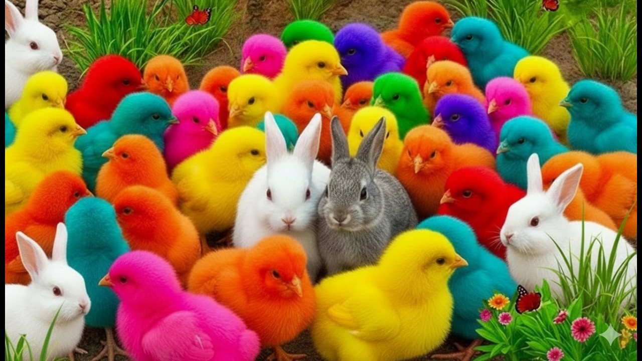 CUTE BUNNY PLAYING WITH COLORFUL BALLS AND CHICKS ||  BUNNY COLORFUL BALL ADVENTURE