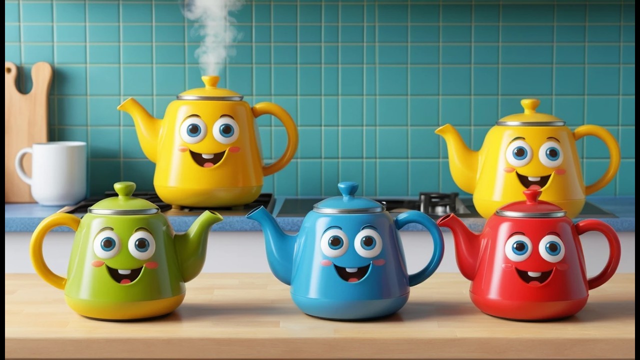 Four Little Toy Kettles Boil Boil Boil | Kitchen Play Song & Nursery Rhymes