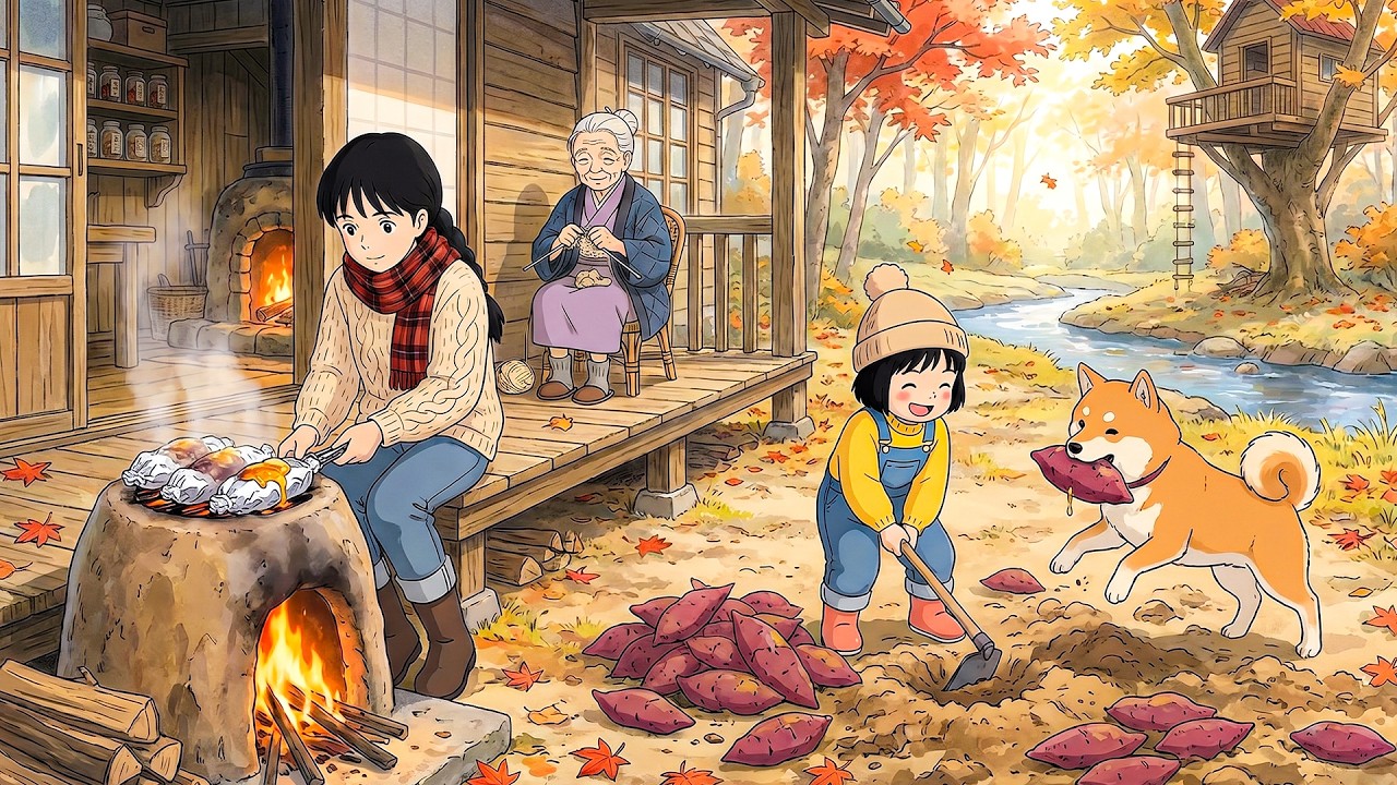 Chilly Late Autumn 🍂 Harvesting Sweet Potatoes & Baking Sweet Potato Cakes | Ghibli-Style ASMR
