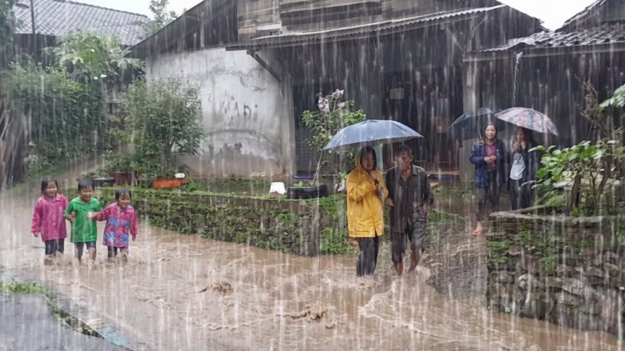Heavy Rain and Wind Walk in Quiet Village | Relaxing Countryside Rain Ambience