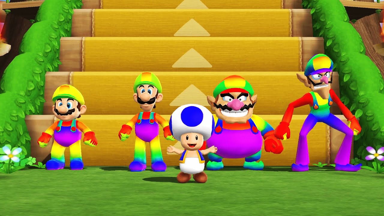 Mario Party 9 Step It Up - Rainbow Mario vs. Luigi vs. Wario vs. Waluigi (Master CPU)