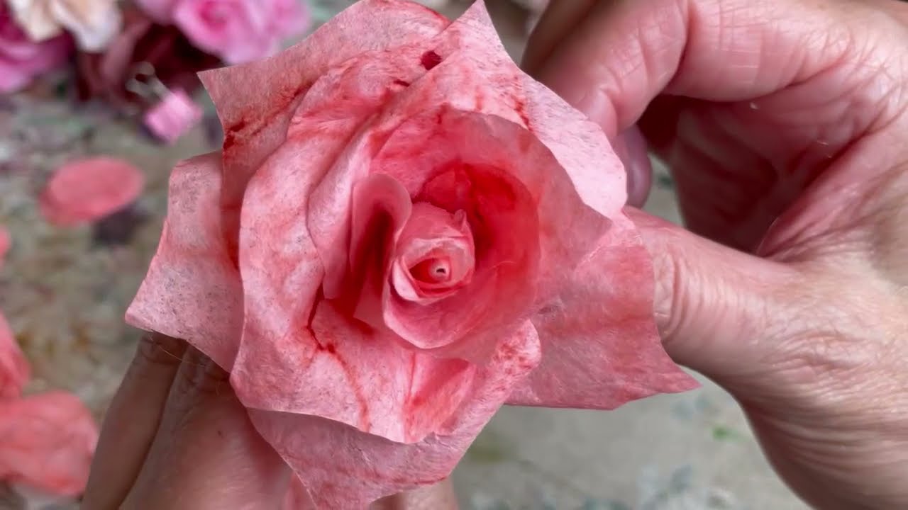 Coffee filter roses - part two. Hybrid tea, Floribunda and Valentine's Day roses