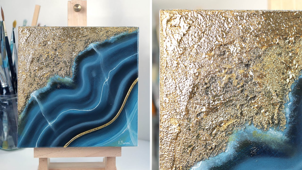 MINERAL ART DEMO | mini geode with acrylic paint and gold leaves