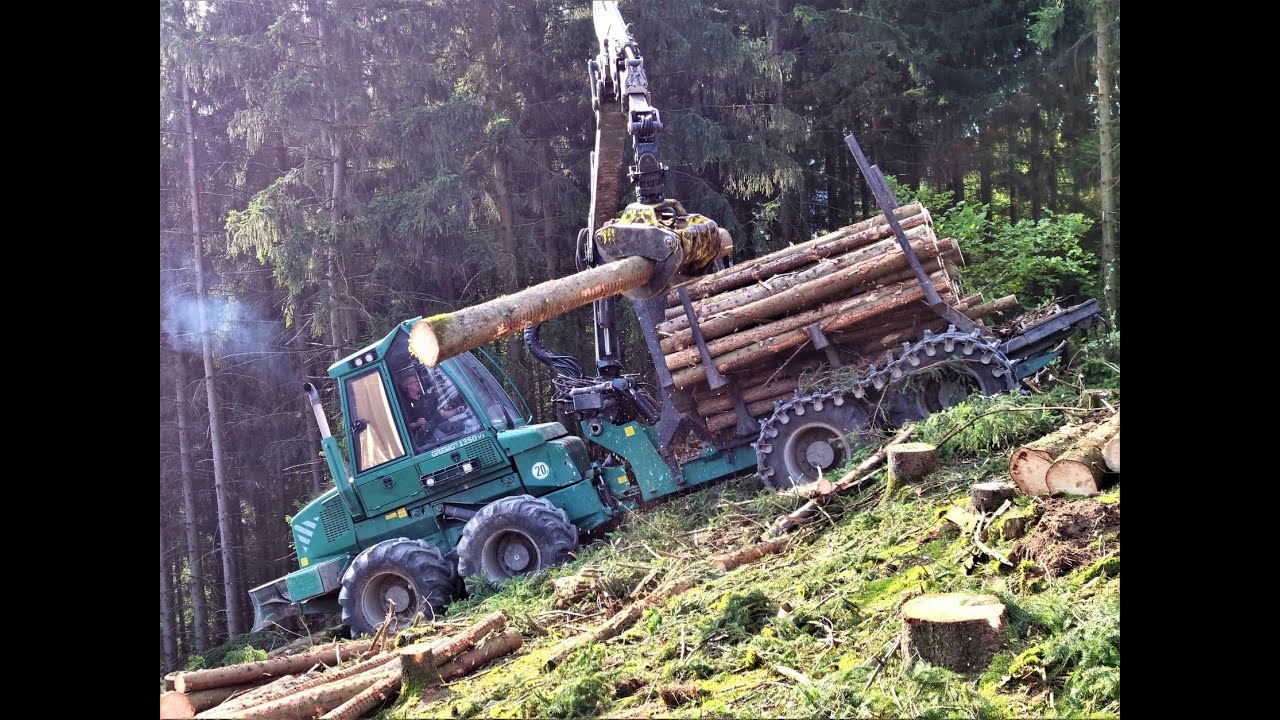 🌲 Gremo 1350VT *with sound* • Forwarder in Action • Forstbetrieb Weber • Work in the slope • Part-1🌲