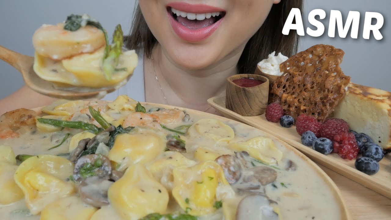 ASMR FULL Meal *Shrimp Truffle Tortellini and Caramelized Vanilla Cheesecake No Talking Eating Sound