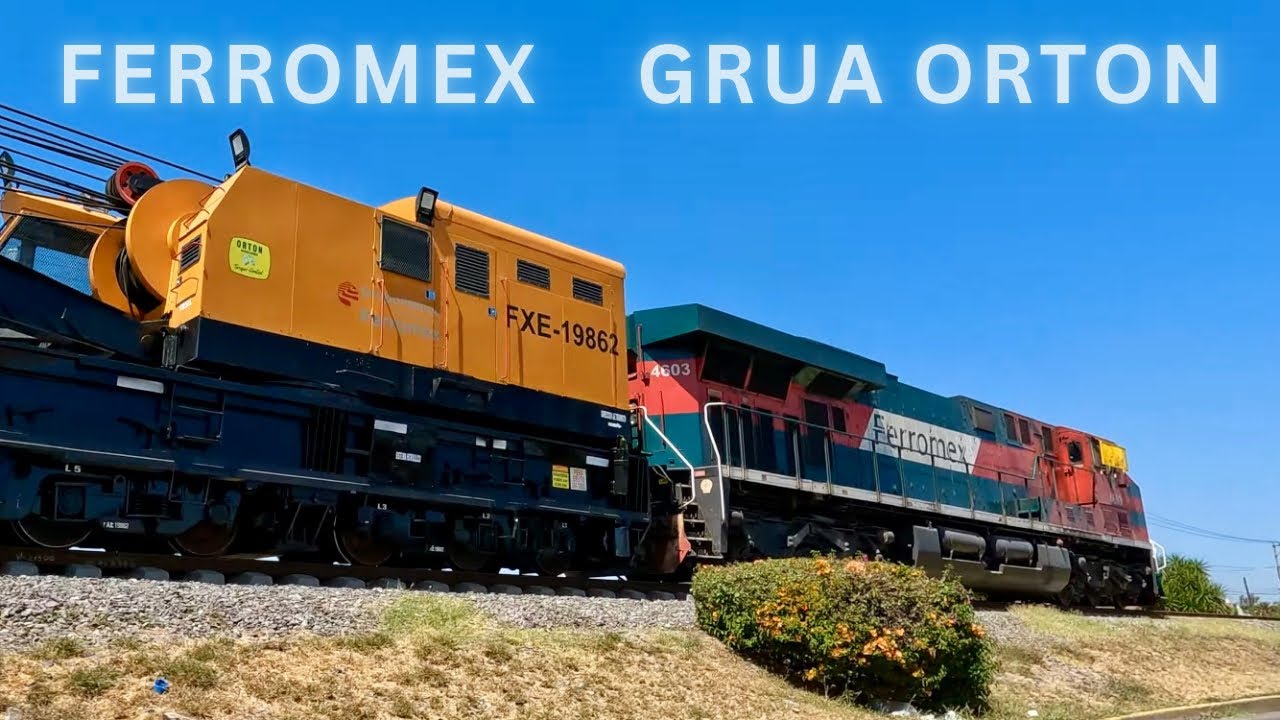 5K TRENES DE FERROMEX LLEGA GRUA ORTON PARA ENCARRILAR TREN  ACCIDENTADO, líder FXE4603
