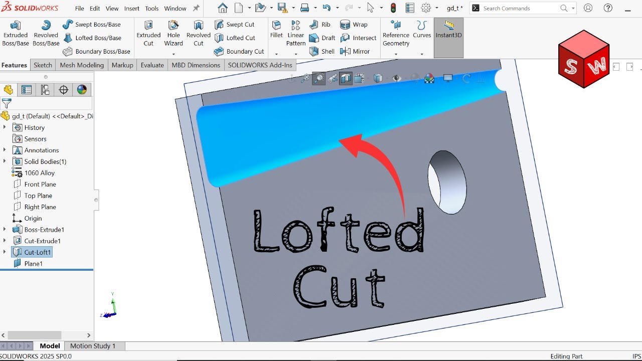 Как использовать лофт-рез в SolidWorks