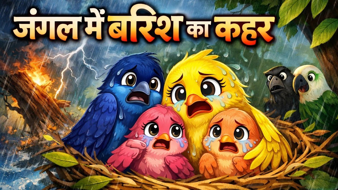 जंगल में बारिश का कहर| chidiya wala cartoon| rano kalo| rani chidiya ki kahani| 06-03-2026