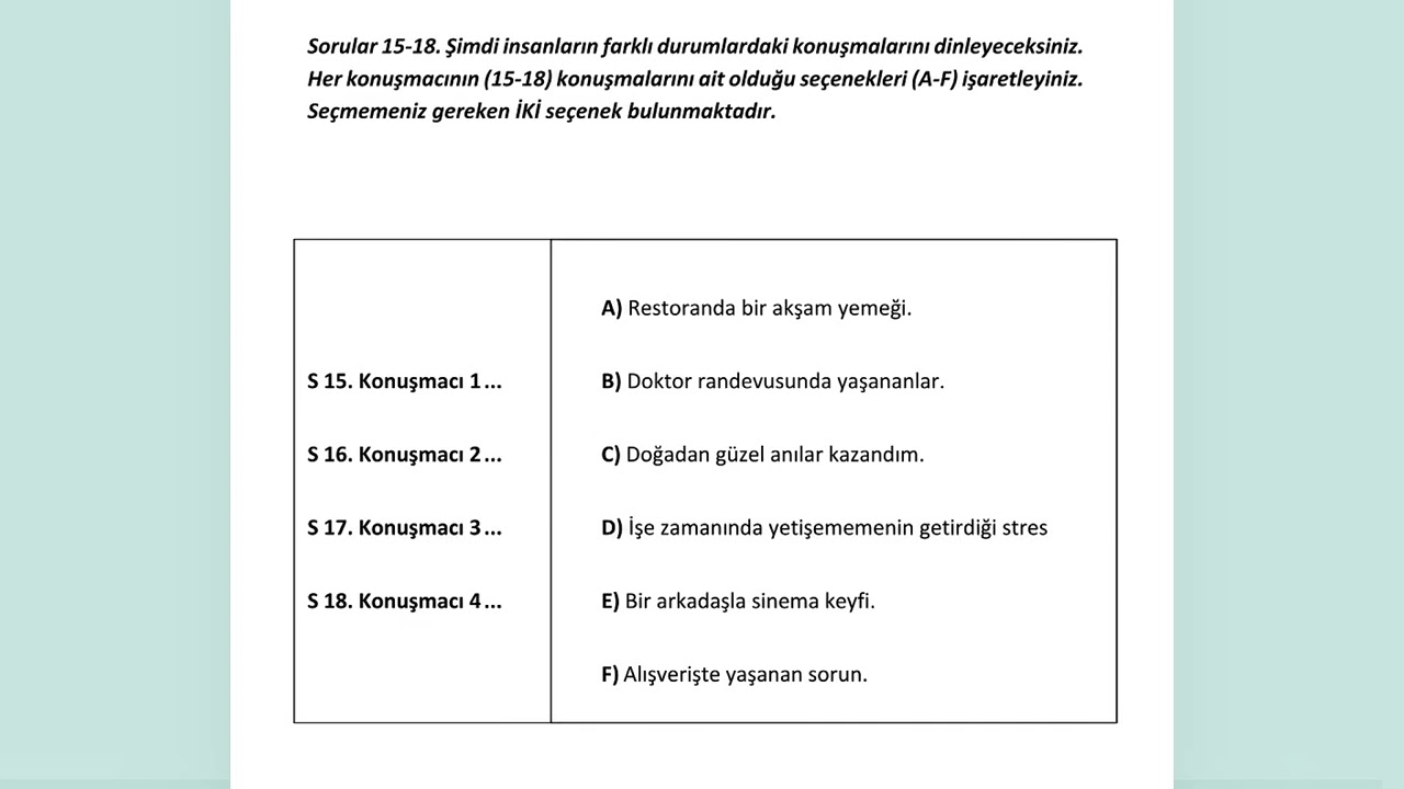 Dinleme Sınav Multilevel | Test 1. 3. Dinleme