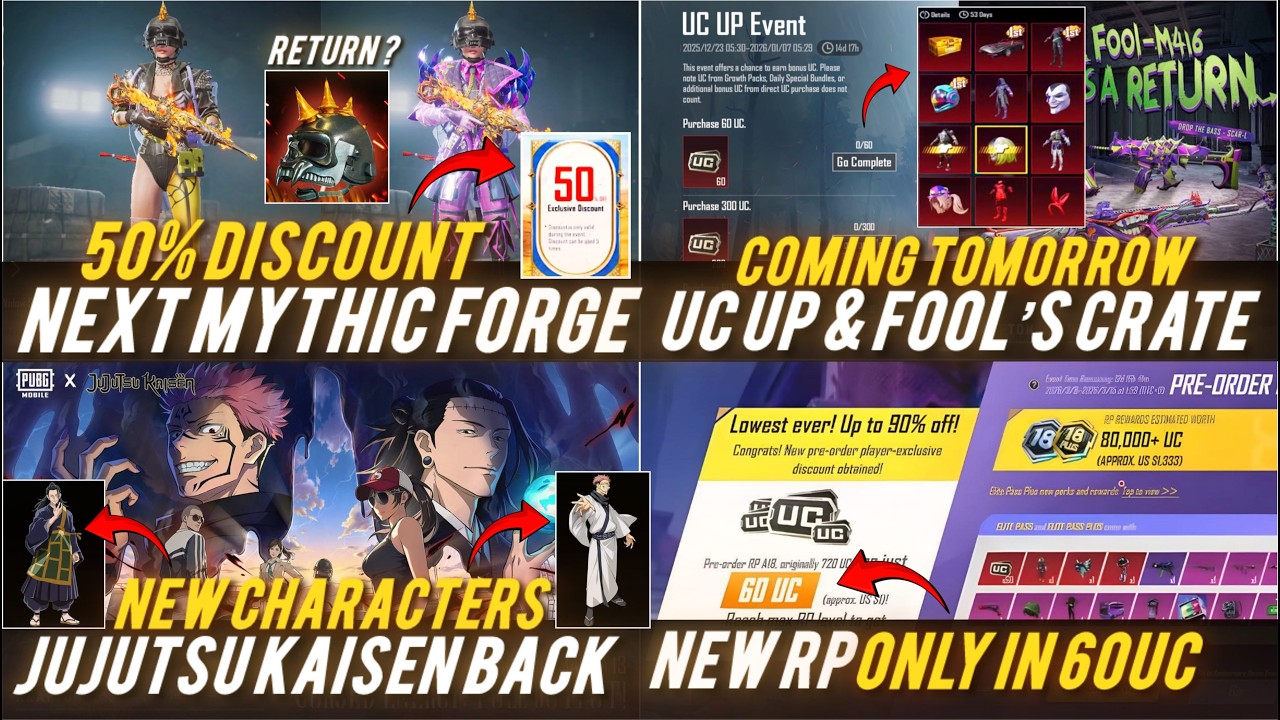 🔴4.3 NEXT MYTHIC FORGE REWARDS 🔥😱INFERNO HELMET LUCKY SPIN ?🔥JUJUTSU KAISEN CONFIRMED🔥UC UP TOMORROW