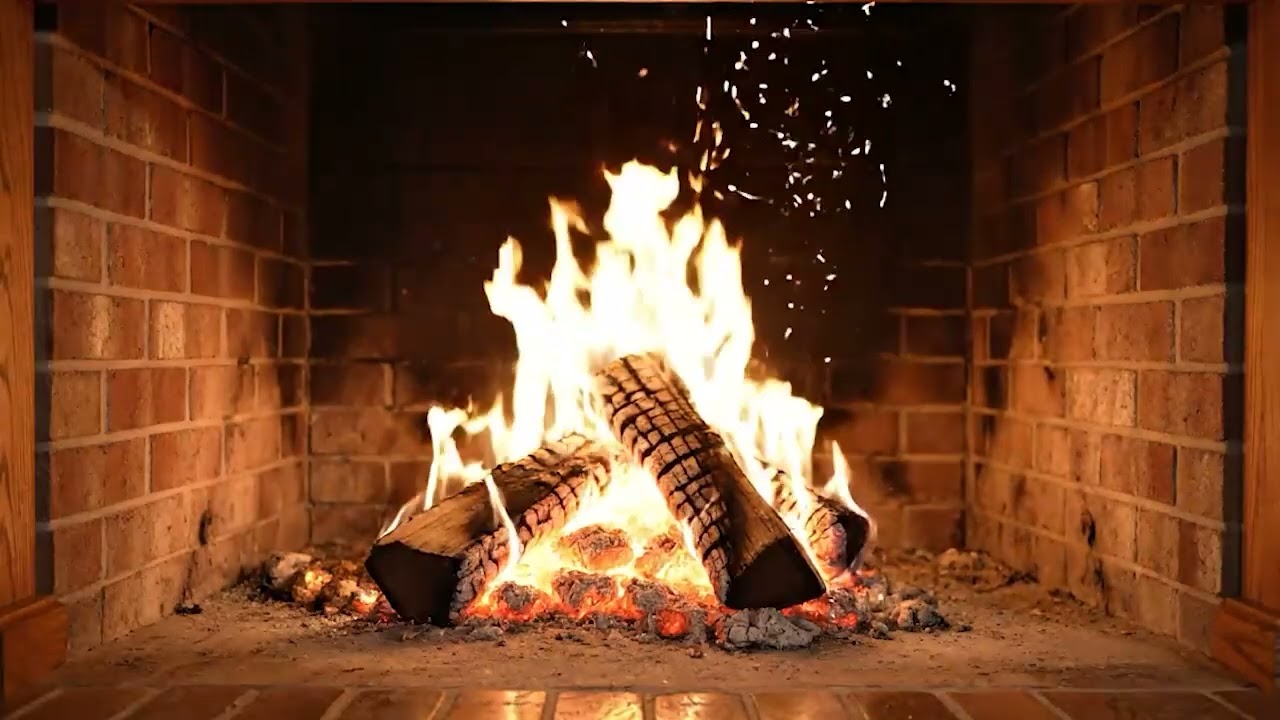 A relaxing time with a beautiful fireplace burning The sound of the crackling fire